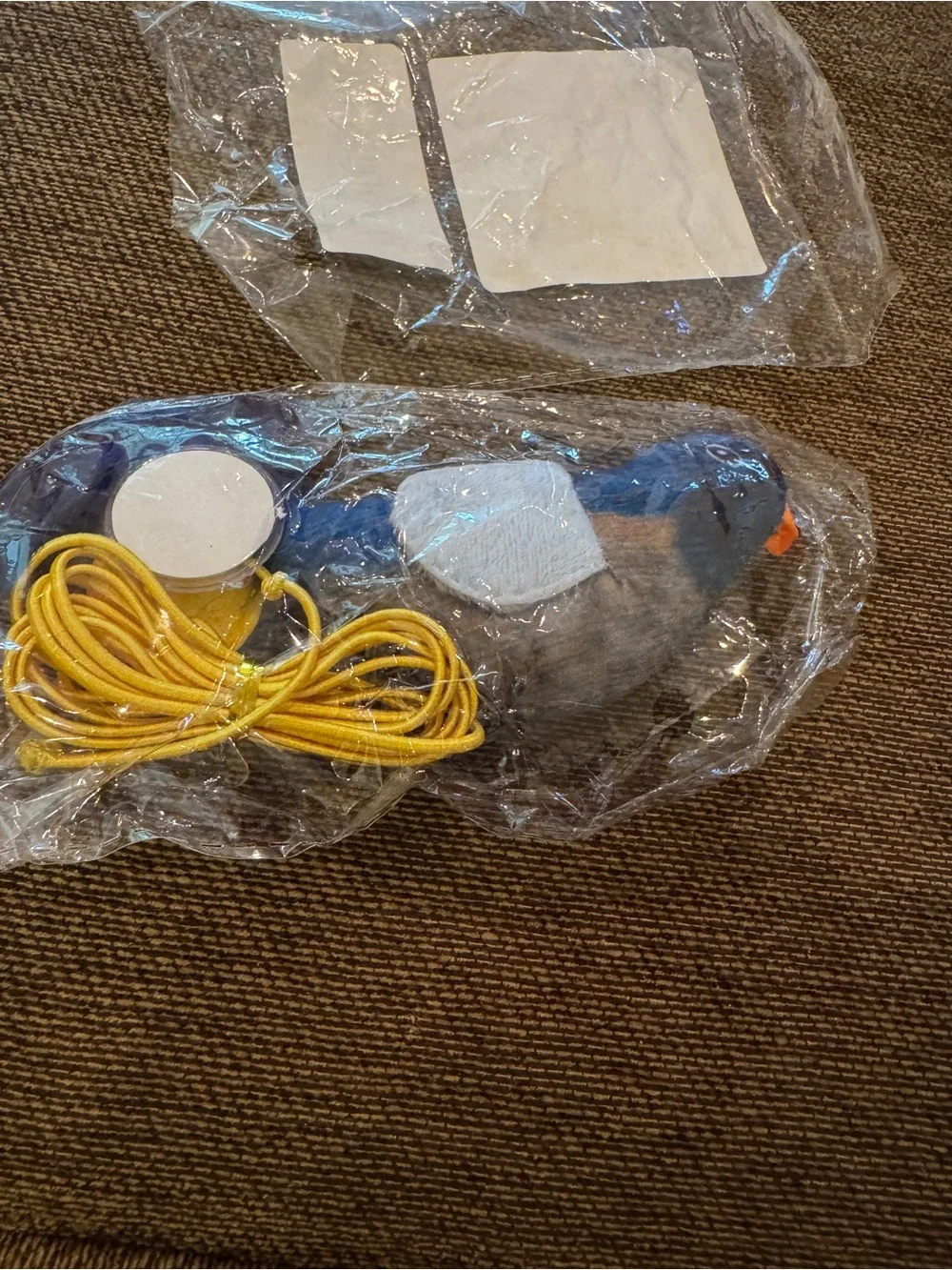 Lot of 2 Plush Bird Cat Toys with cord